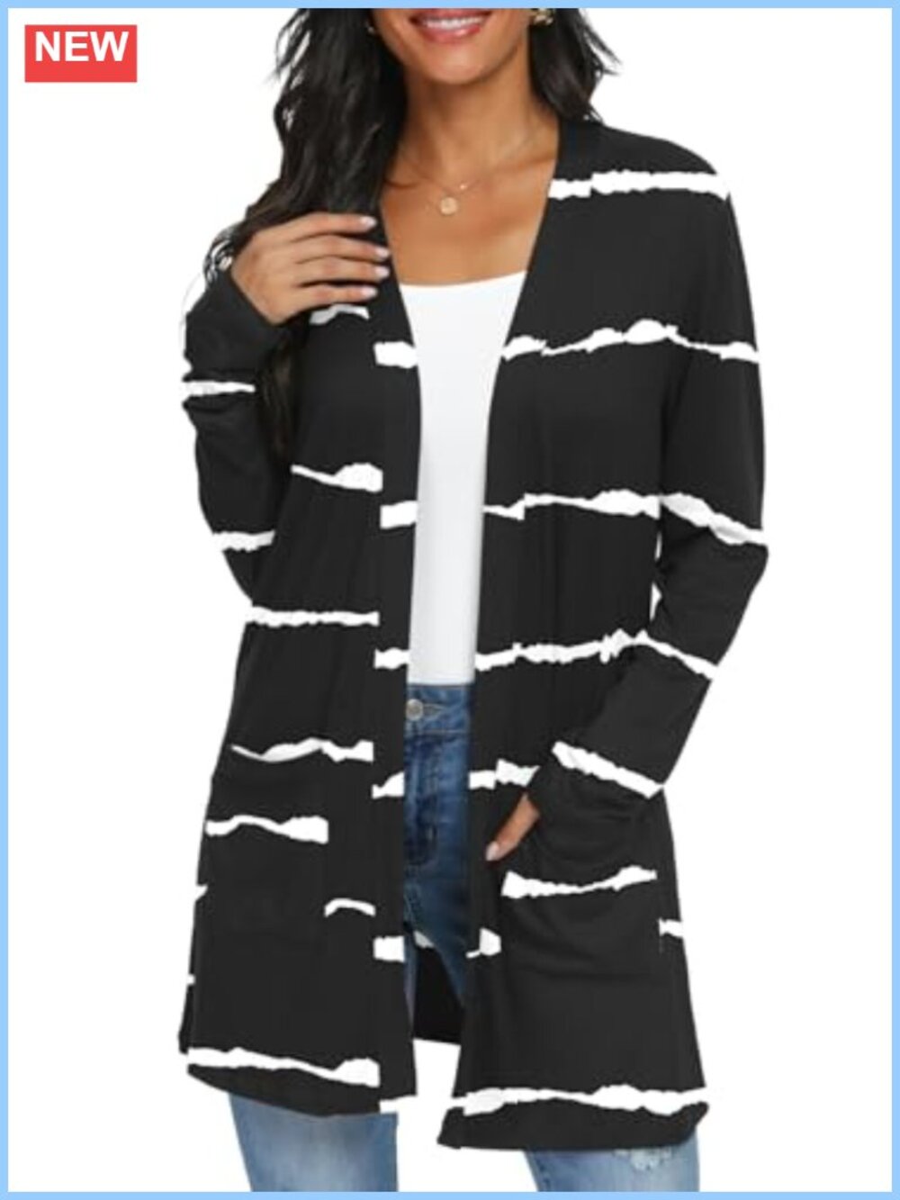 Womens Lightweight Long Cardigan with Pockets Open Front Knit Sweater